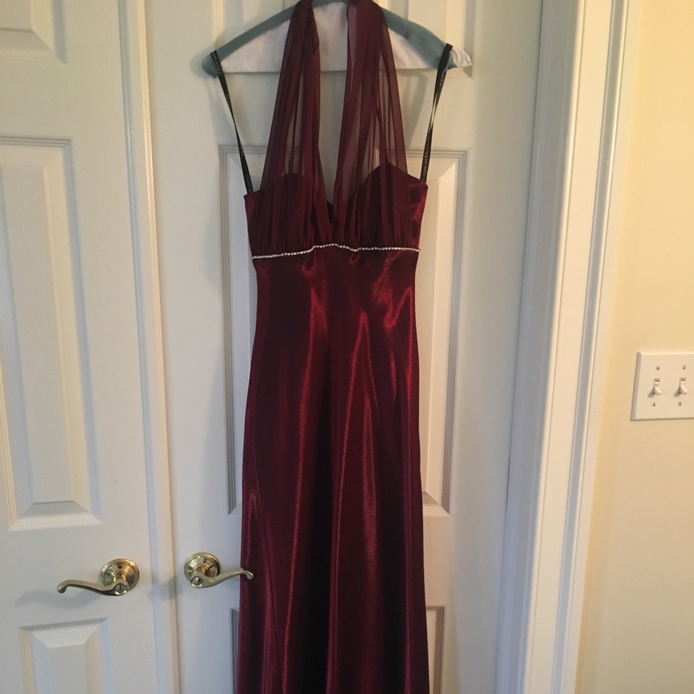 Red floor-length dress with crystal detail